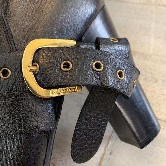 Italian Leather A. Testoni Ankle Boots Black Booties Heeled Buckle Sz 40 US 8.5 - Picture 9 of 9